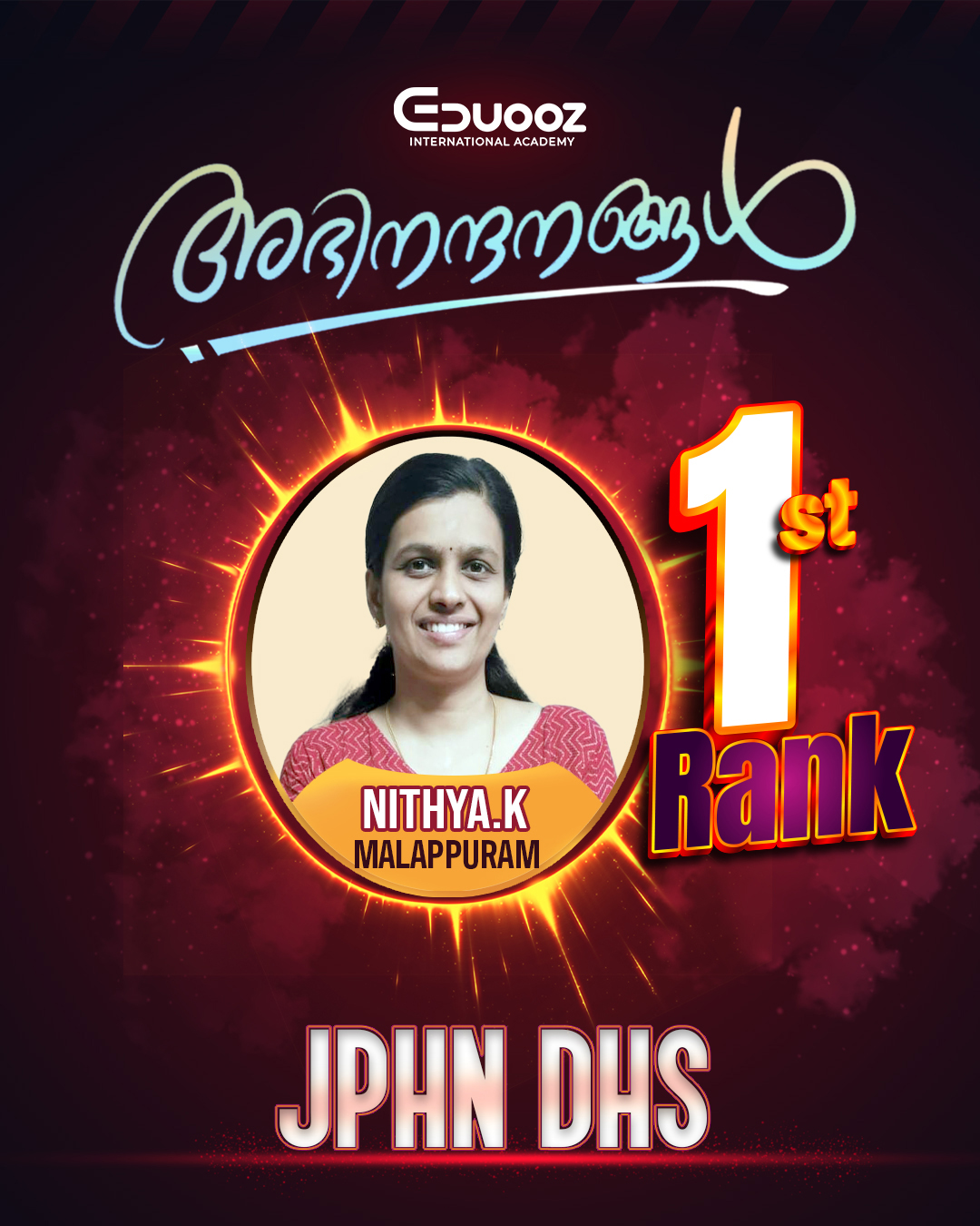 Nithya K - JPHN DHS Rank 1, Malappuram