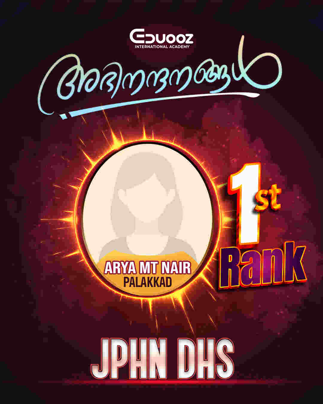 Arya MT Nair - JPHN DHS Rank 1, Palakkad