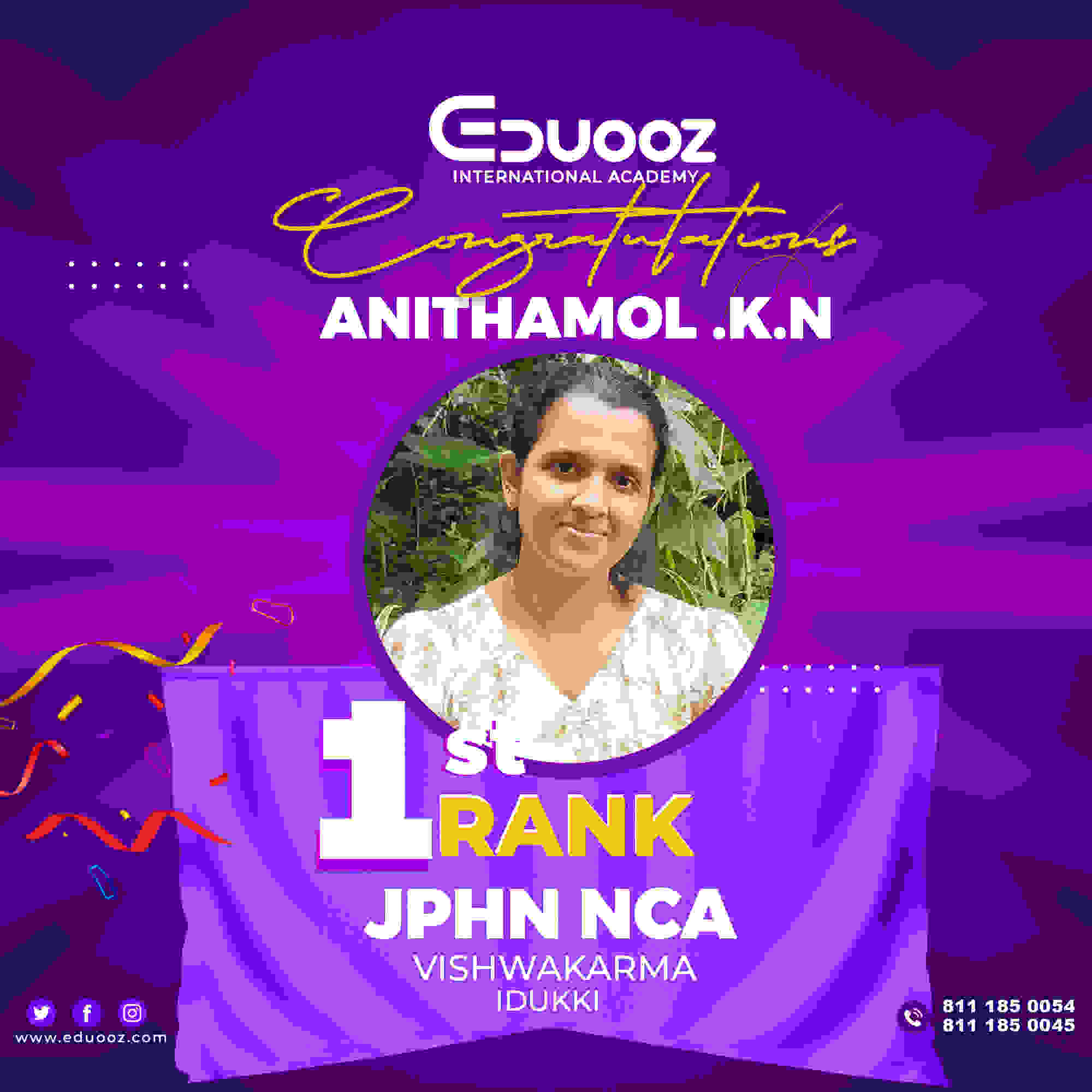 Anithamol K N - JPHN NCA Rank 1, Idukki